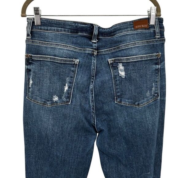 Judy Blue Button Fly Distressed Trouser Flare Leg Jeans Size 31/13 - Picture 6 of 9
